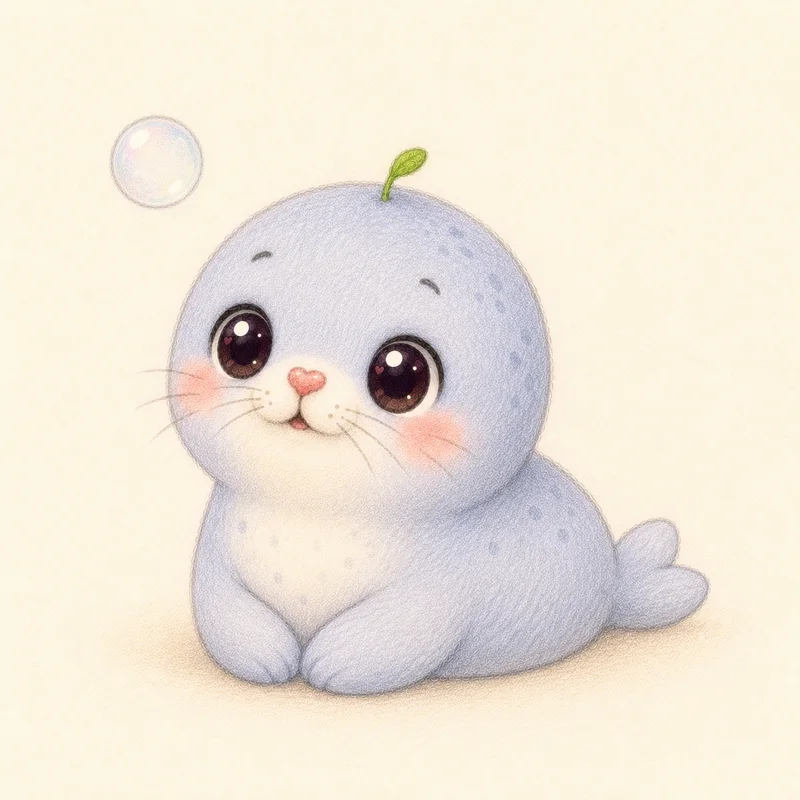 シャボン玉を見つめる赤ちゃんアザラシのマユ